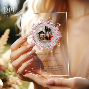 Modern Pink feminine Graduate silhouette Border Acrylic Invitations