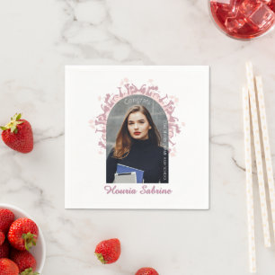 Modern Pink feminine Graduate silhouette Border  Napkin