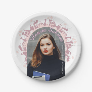Modern Pink feminine Graduate silhouette Border Paper Plate