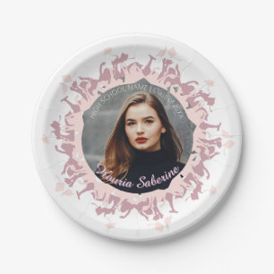 Modern Pink feminine Graduate silhouette Border Paper Plate