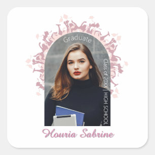 Modern Pink feminine Graduate silhouette Border Square Sticker