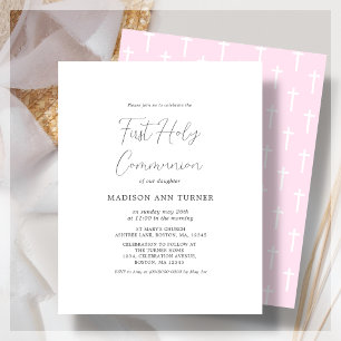 Modern Pink   First Communion Budget Invitation