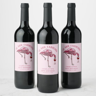 Modern Pink Flamingo 50th Birthday Party Custom Wine Label