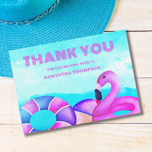 Modern Pink Flamingo Birthday Thank You Card