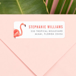 Modern Pink Flamingo Bold Name & Return Address Label