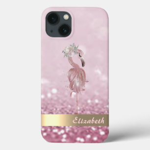Modern Pink Flamingo Flower Glitter Bokeh  iPhone 13 Case