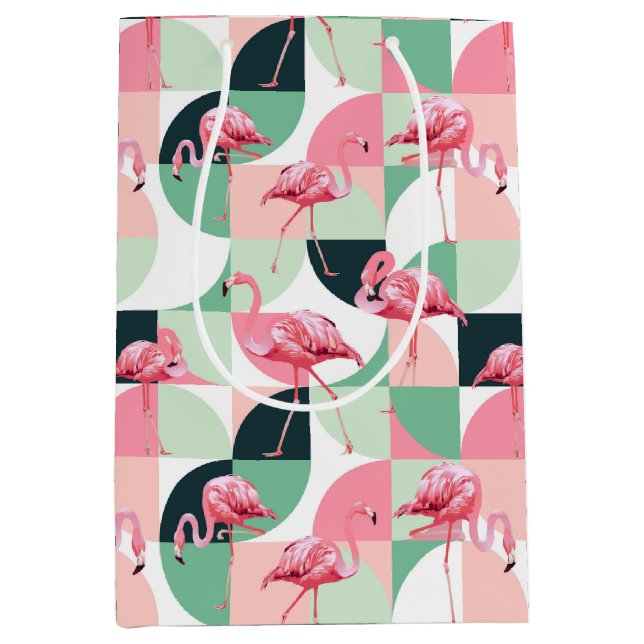Modern Pink Flamingo Geometric Girly Chic Pattern Medium Gift Bag (Front)