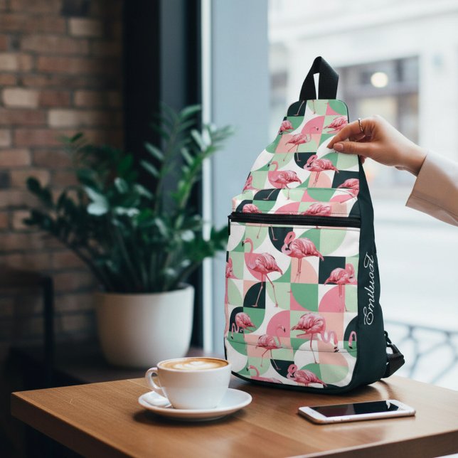 Modern Pink Flamingo Geometric Girly Chic Pattern Sling Bag (Creator Uploaded)