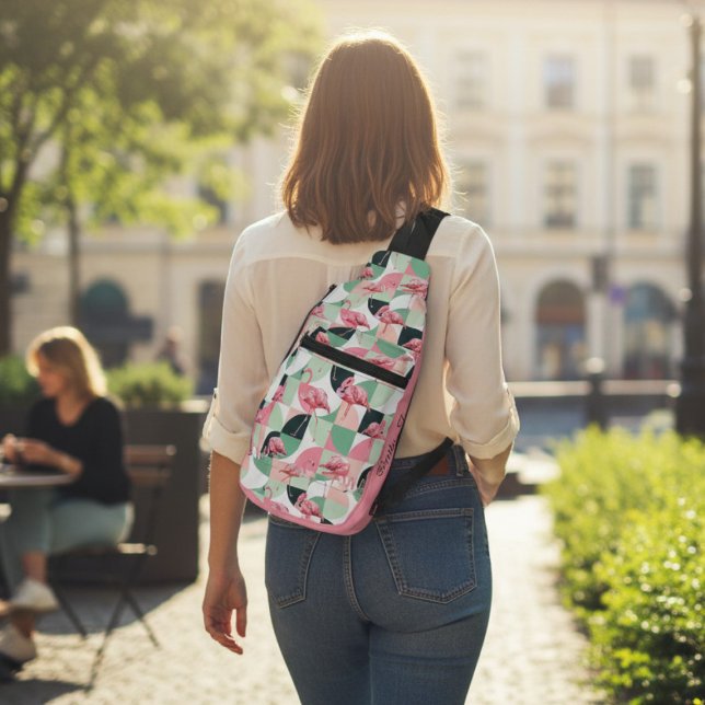 Modern Pink Flamingo Geometric Girly Chic Pattern Sling Bag (Creator Uploaded)