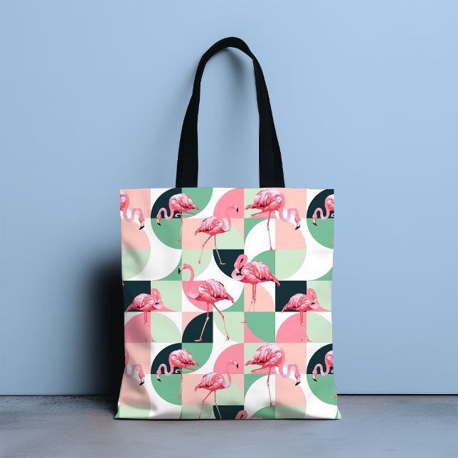 Modern Pink Flamingo Geometric Girly Chic Pattern Tote Bag (Creator Uploaded)