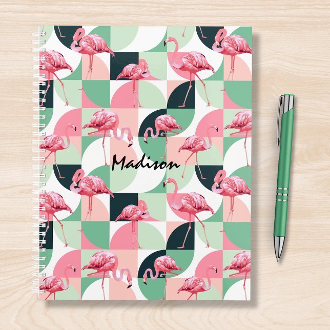 Modern Pink Flamingo Geometric Girly Personalised Planner (Creator Uploaded)