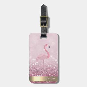 Modern Pink Flamingo Glitter Bokeh - Personalised Luggage Tag