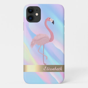 Modern Pink Flamingo Holographic Abstract iPhone 11 Case