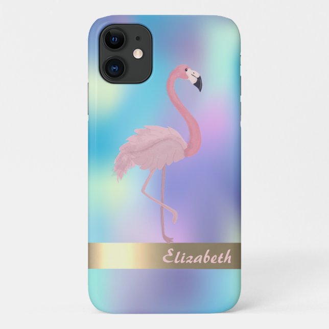 Modern Pink Flamingo Holographic Case-Mate iPhone Case (Back)