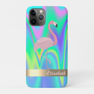 Modern Pink Flamingo Holographic - Personalised iPhone 11 Pro Case