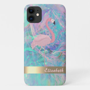 Modern Pink Flamingo Opal Iridescent iPhone 11 Case