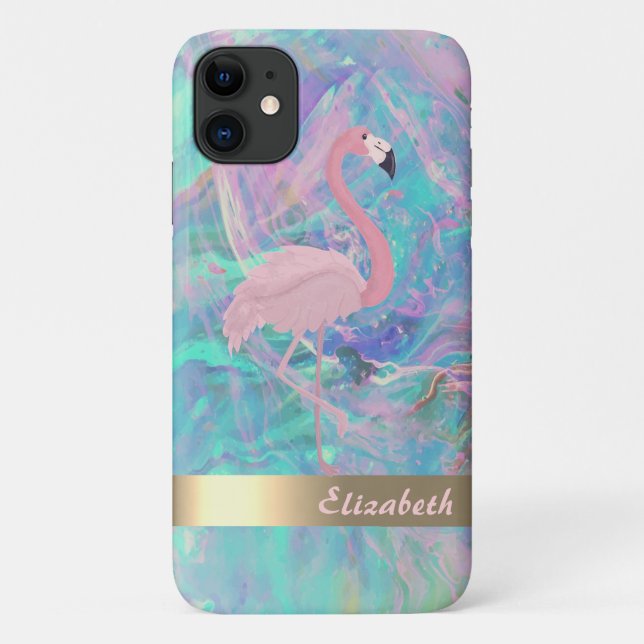 Modern Pink Flamingo Opal Iridescent Case-Mate iPhone Case (Back)