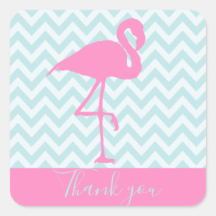 Modern Pink Flamingo, Thank You Square Sticker
