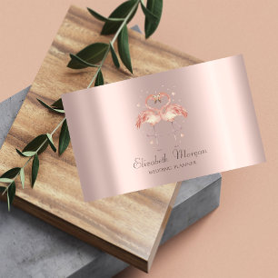 Modern Pink Flamingos In Love,Hearts Rose Gold Business Card