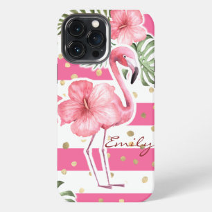 Modern Pink Flamingos Tropical Floral Personalised iPhone 13 Pro Max Case