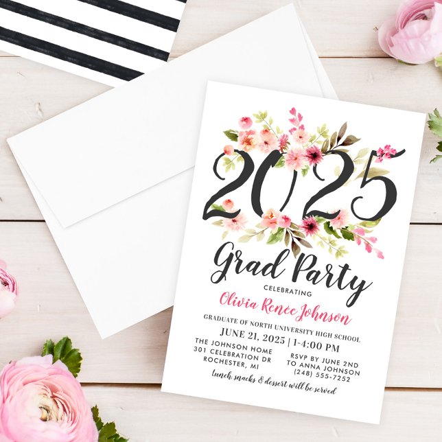 Modern Pink Floral 2024 Grad Party Graduation Invitation (Creator Uploaded)