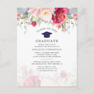 Modern Pink Floral 2025 Graduation Party Invitation Postcard
