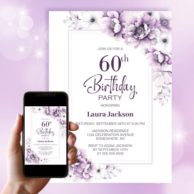 Modern Pink Floral 60th Birthday Party Invitation (Creator Uploaded)
