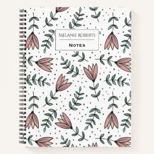Modern Pink Floral and Dots Personalised Notebook