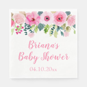 Modern Pink Floral Baby Shower Luncheon Napkin