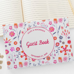 Modern Pink Floral Boho Wedding Guest Book