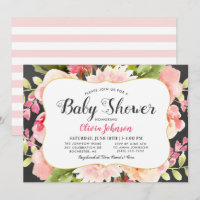 Modern Pink Floral Border Baby Girl Shower