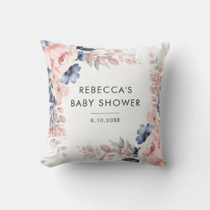 Modern Pink Floral Botanical Baby Shower Cushion