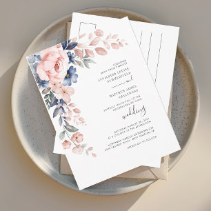 Modern Pink Floral Botanical Bloom Wedding Invitation Postcard