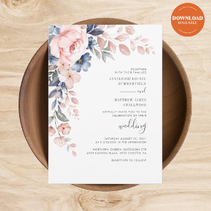 Modern Pink Floral Botanical Wedding Invitation