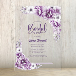 Modern Pink Floral Bridal Shower Acrylic Invitations
