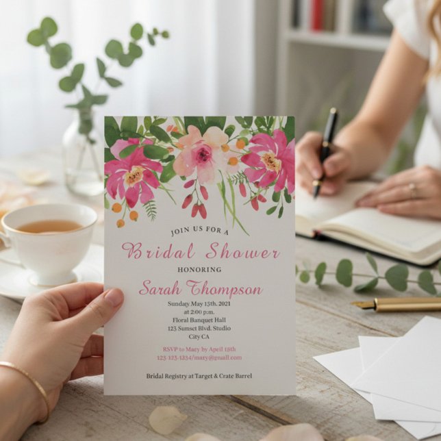 Modern Pink Floral Bridal Shower Invitation (Creator Uploaded)
