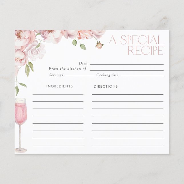 Modern Pink Floral Bridal Shower Recipe (Front)