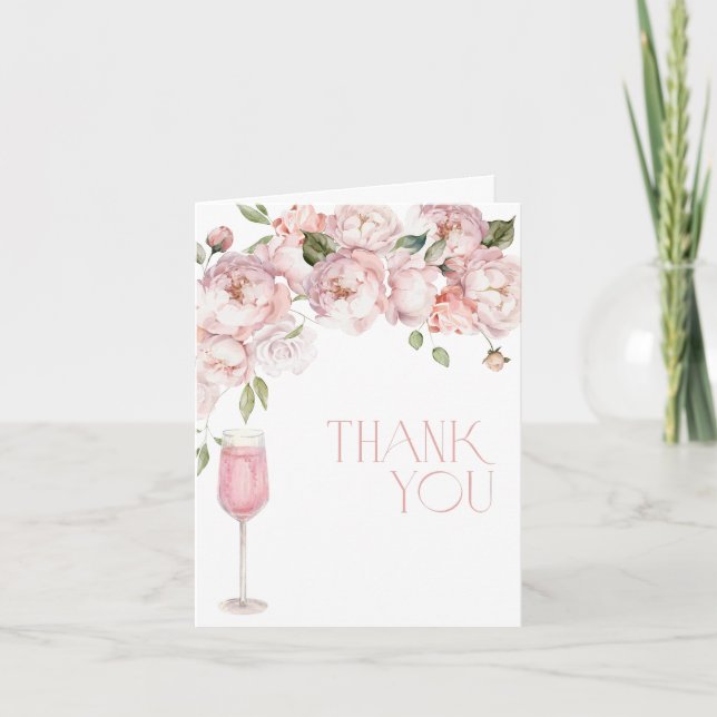Modern Pink Floral Bridal Shower Thank You Card (Front)
