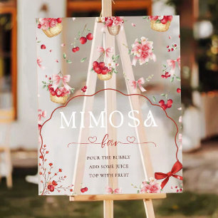 Modern Pink Floral Cherry Mimosa Bar Baby Shower  Acrylic Sign