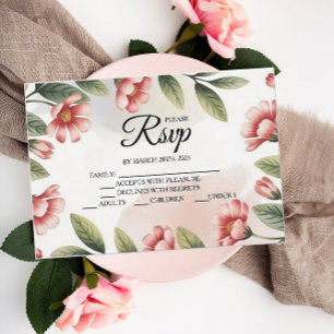 Modern Pink Floral Designer RSVP Cards