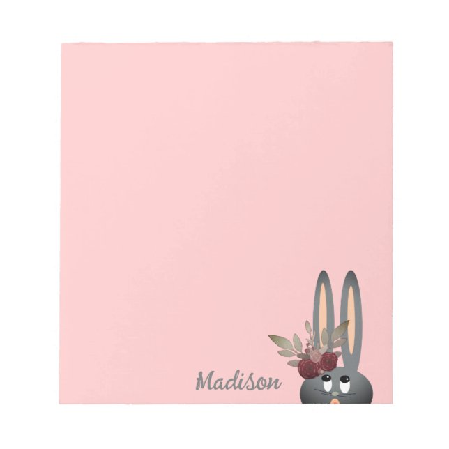 Modern Pink Floral Easter Bunny Personalised Notepad (Front)