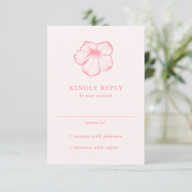 Modern Pink Floral Elegant Wedding RSVP Card (Standing Front)