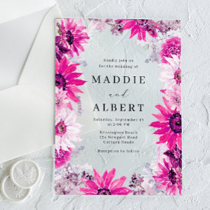 Modern Pink Floral Frame Wedding Acrylic Invitations