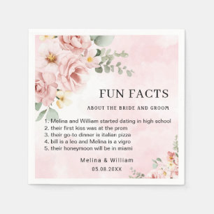 Modern Pink Floral Fun Facts Wedding  Napkin