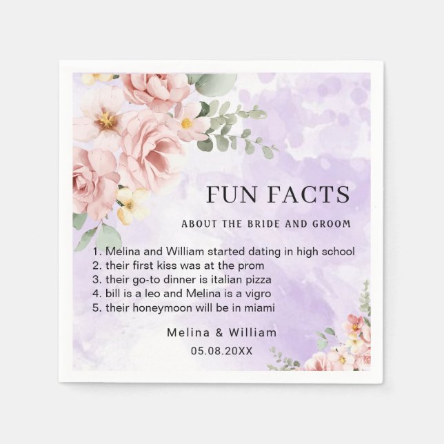 Modern Pink Floral Fun Facts Wedding  Napkin (Front)