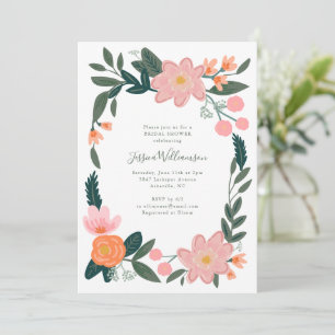 Modern Pink Floral Garden Bridal Shower Botanical Invitation