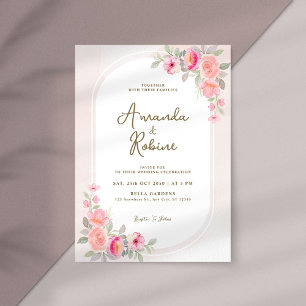 Modern Pink Floral Geometric Elegant Wedding Invitation
