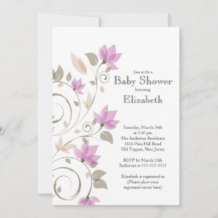 Modern Pink Floral Girl Baby Shower Invitation