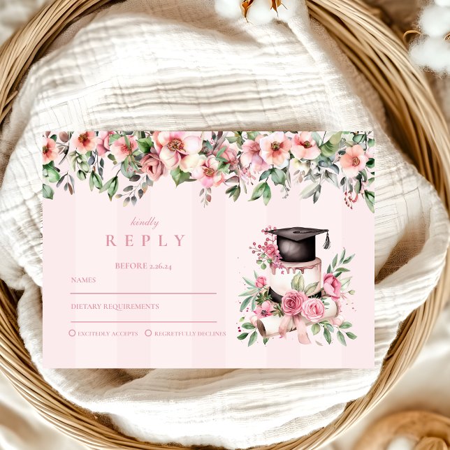 Modern Pink Floral Graduation Party RSVP Card (Creator Uploaded)