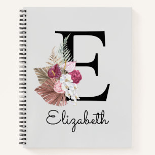Modern Pink Floral Initial E Notebook
